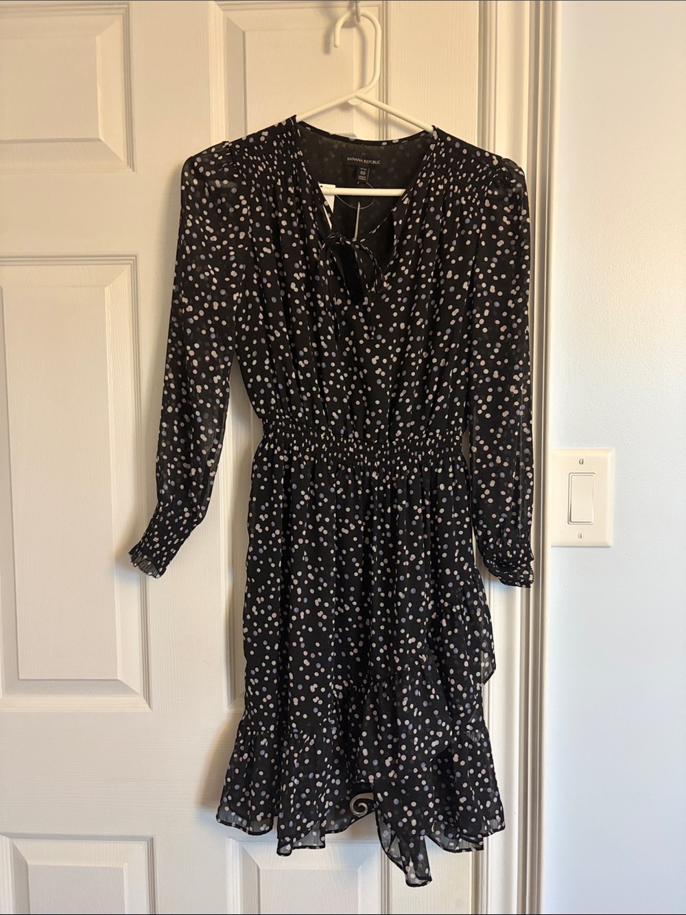 Banana Republic Black Polka Dot Long-Sleeve Ruffle Dress